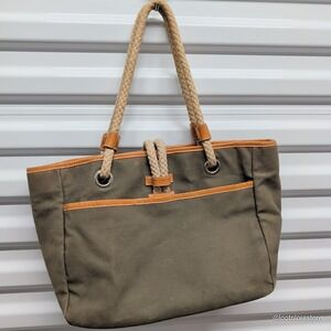 Michael Kors KORS Canvas Tote Bag Olive Green Rope Handle Nautical Shoulder Bag